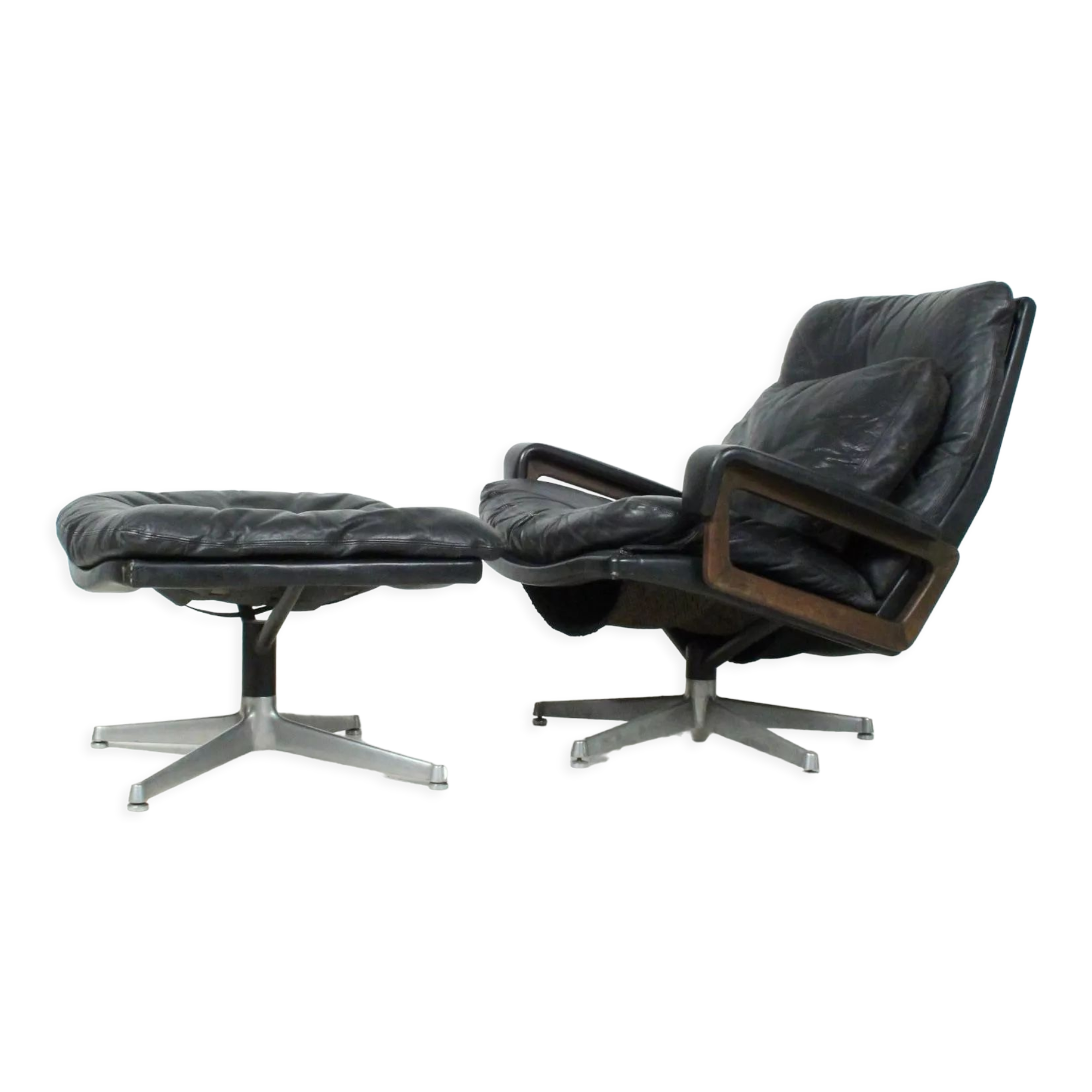 André vandenbrouck for straessle. armchair and ottoman, model 'king chair' and 'king pouf', 1970