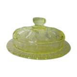 Old butter dish in glass, ouraline cut