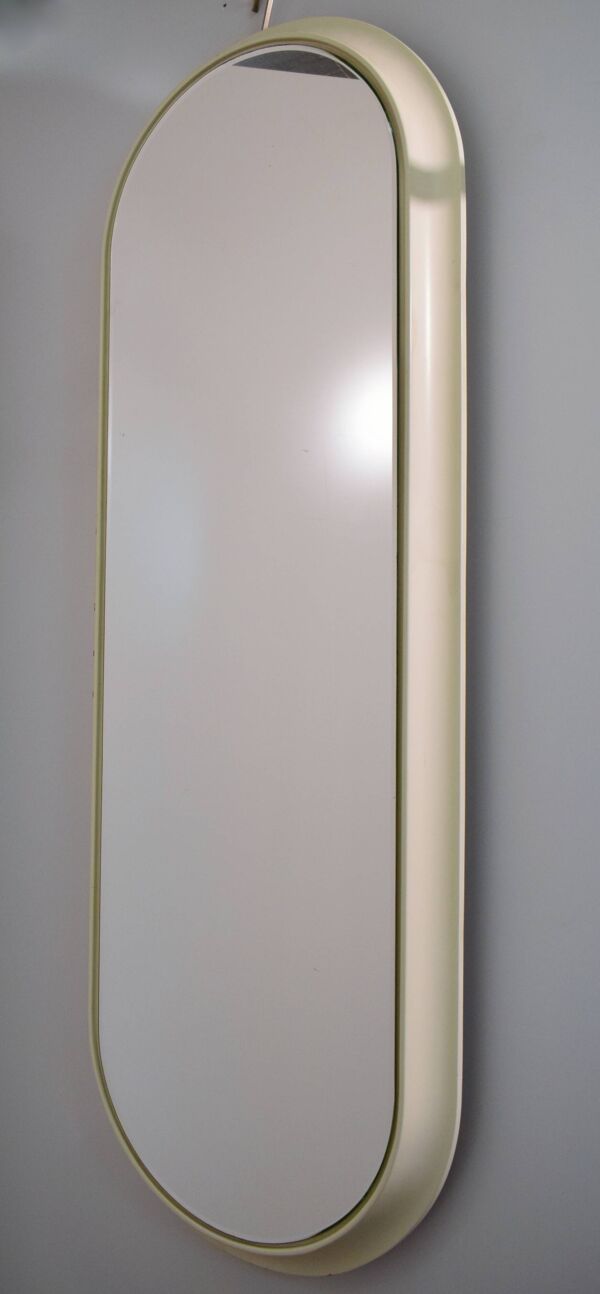Miroir ovale, bois laqué blanc 1960