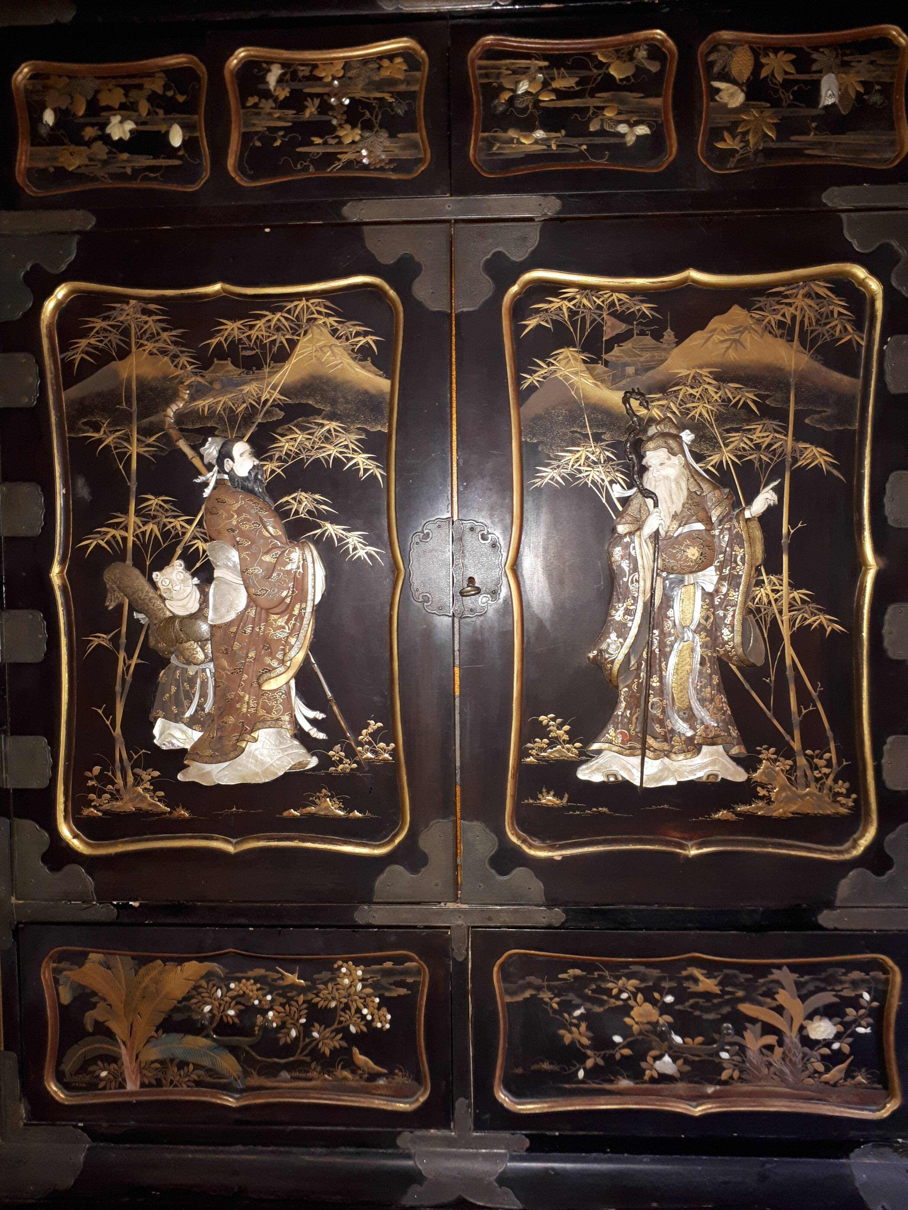 Japanese Lacquer and Shibayama Cabinet, Meiji Period Japan