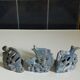 Set of 3 candle holders in glazed ceramic gray blue, shape "fish".