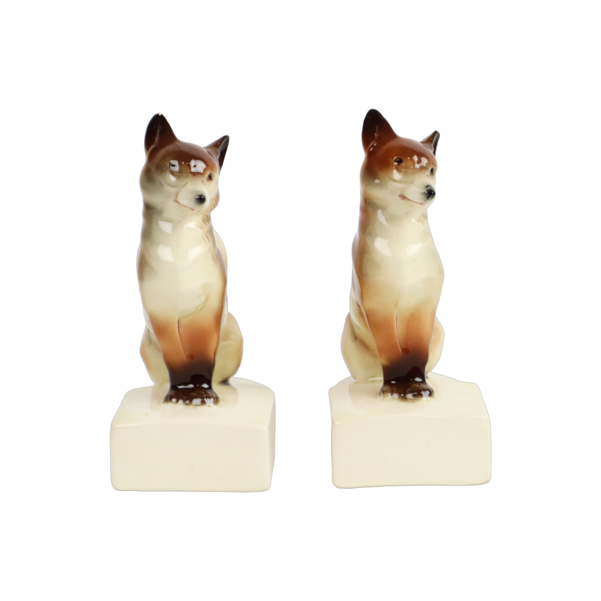 Couple figurines crackle porcelain fox marked germany vintage 14cm