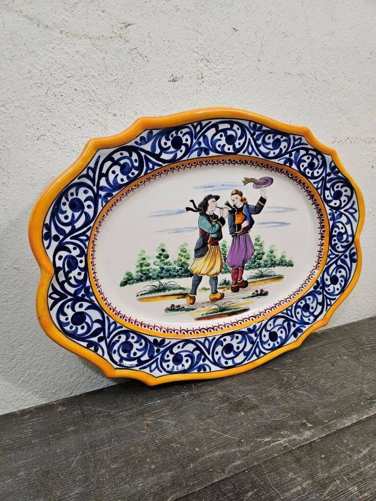 Large Quimper HB earthenware dish - Breton decor