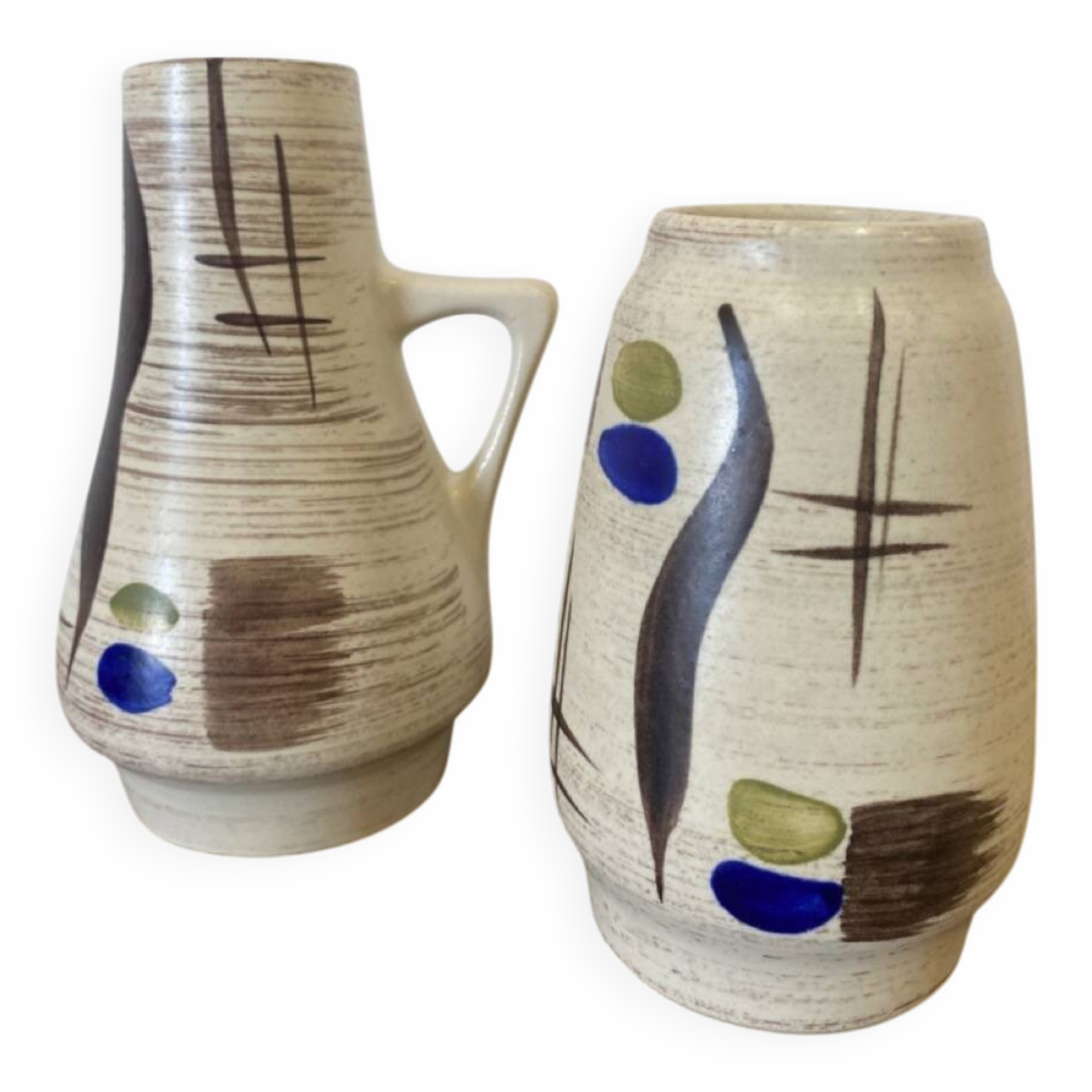 Duo de petits vases abstraits, ton écru, West Germany, 1960