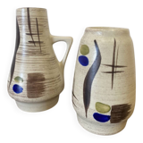 Duo de petits vases abstraits, ton écru, West Germany, 1960