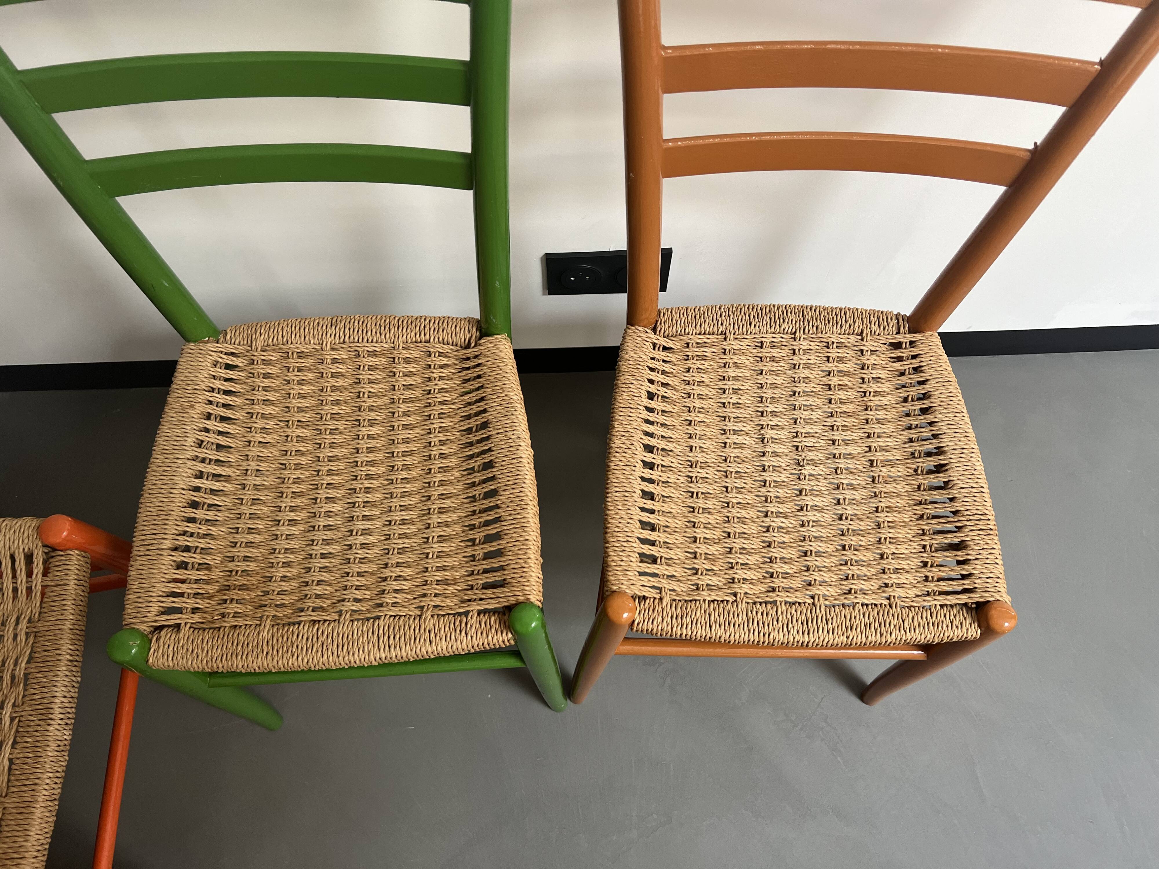 6 Italian chairs from the 60s solid beech and rope