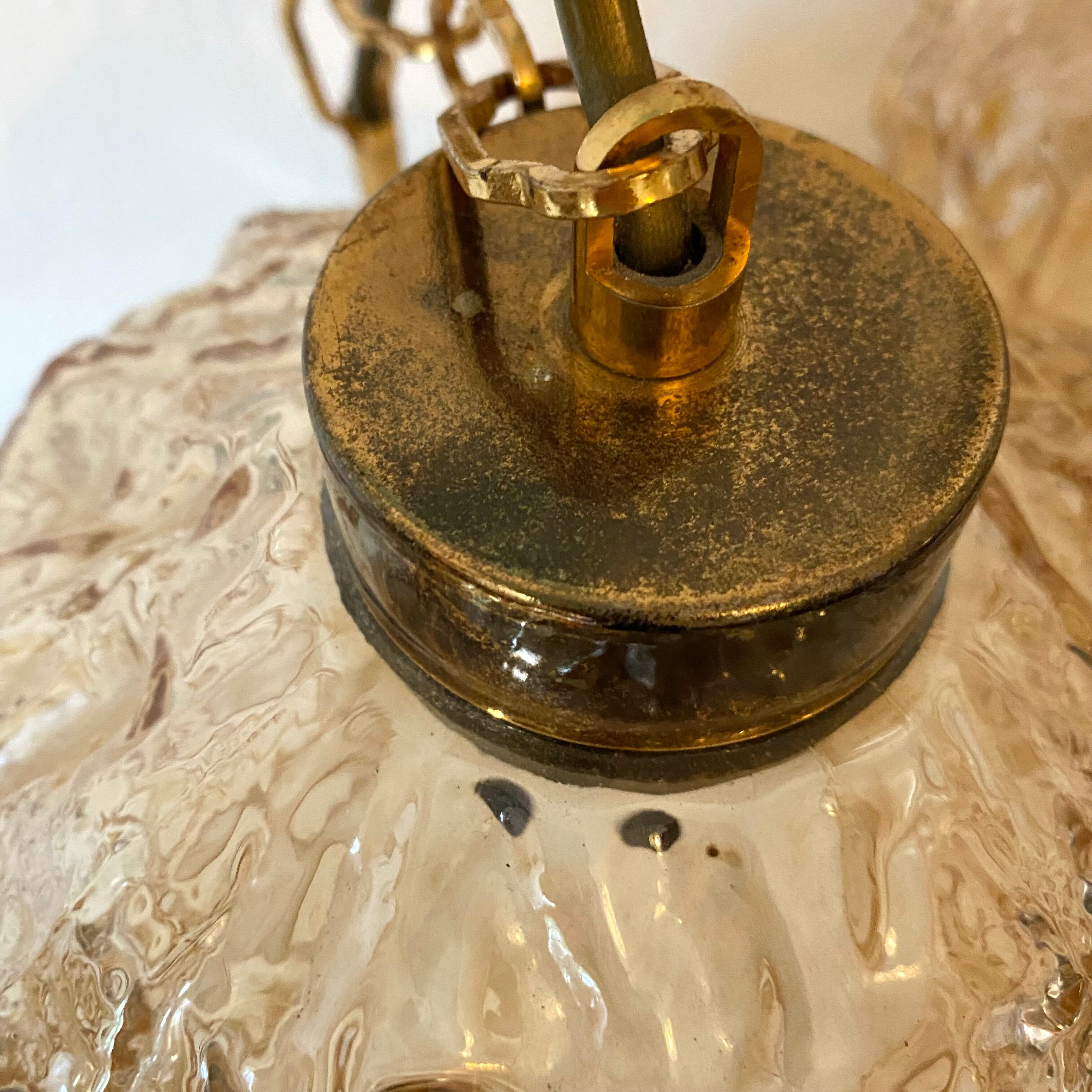 Pair of vintage amber glass pendant lamps