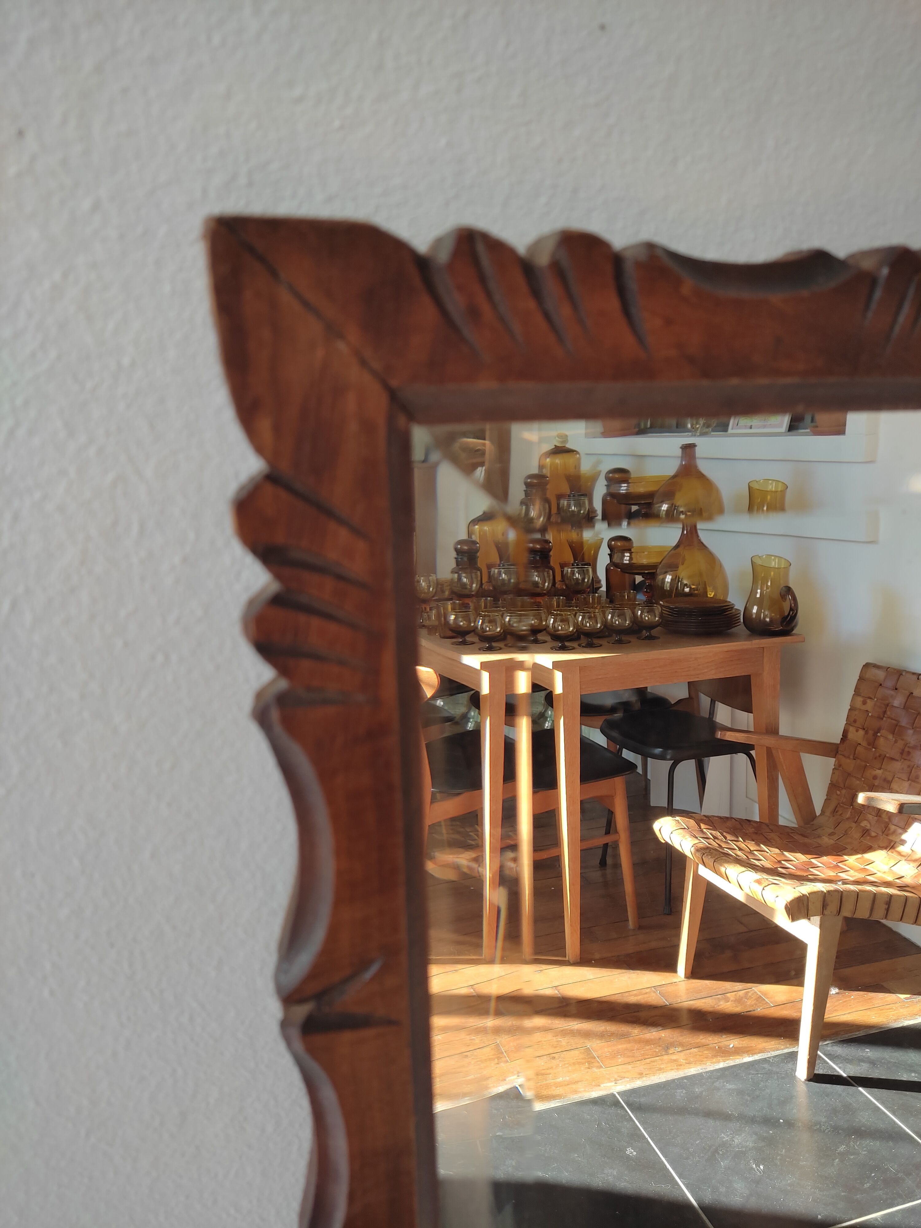 Carved wood art deco mirror 49x79cm