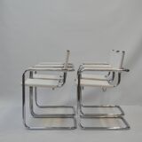 Set of 4 Chrome Sled-Base Chairs, Reupholstered in Italian Chioccarello Lin