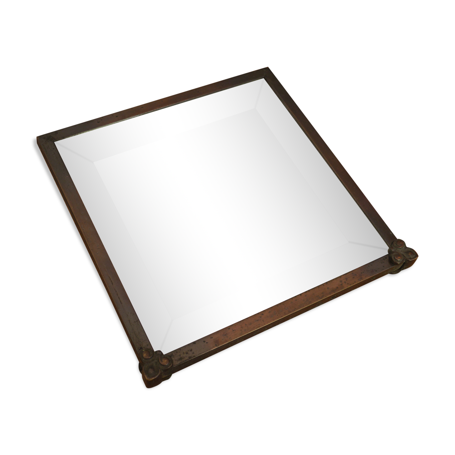 Art deco mirror brass patina 26x26cm