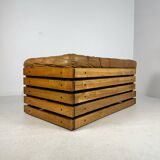Mid-century cognac leather lounge sofa in oak