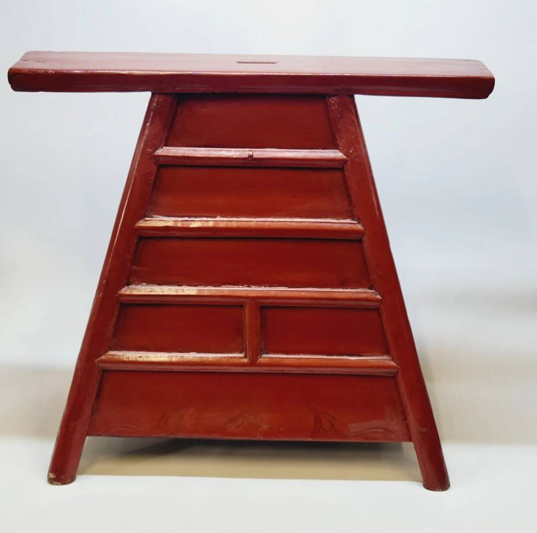 Old chinese barber hairdresser stool 19th xixth century in lacquered wood