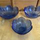 Set of 3 Cobalt Blue Moulded Glass Bowls in Flower Petal Shape Vintage