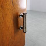 1940s night stand in walnut finish with glass top, Czechoslovakia