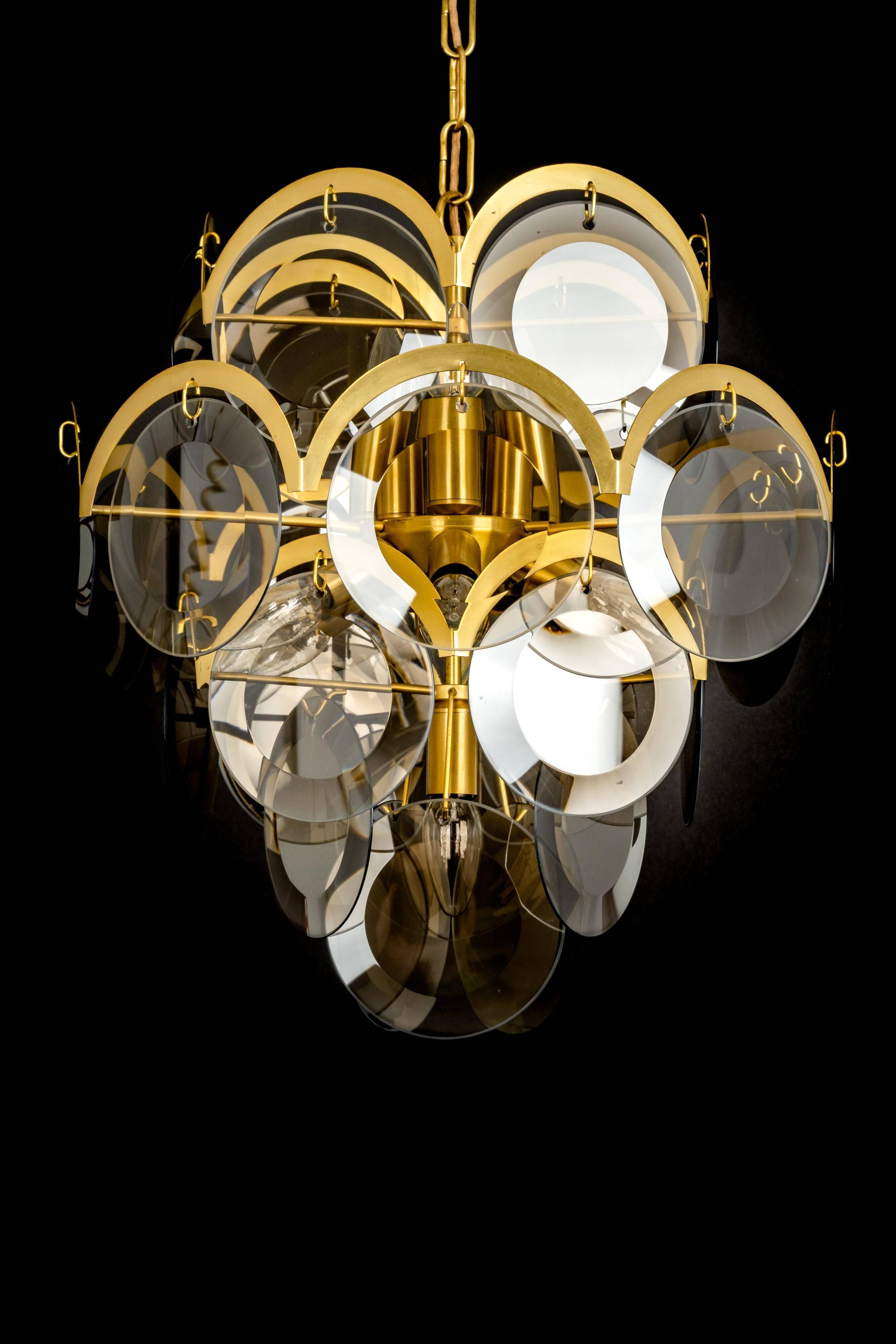 Vistosi Disc Chandelier in Smoked Glass, Italy, 1960s