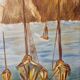 Vintage 1960s oil on canvas painting of a fishing port, framed and signed.