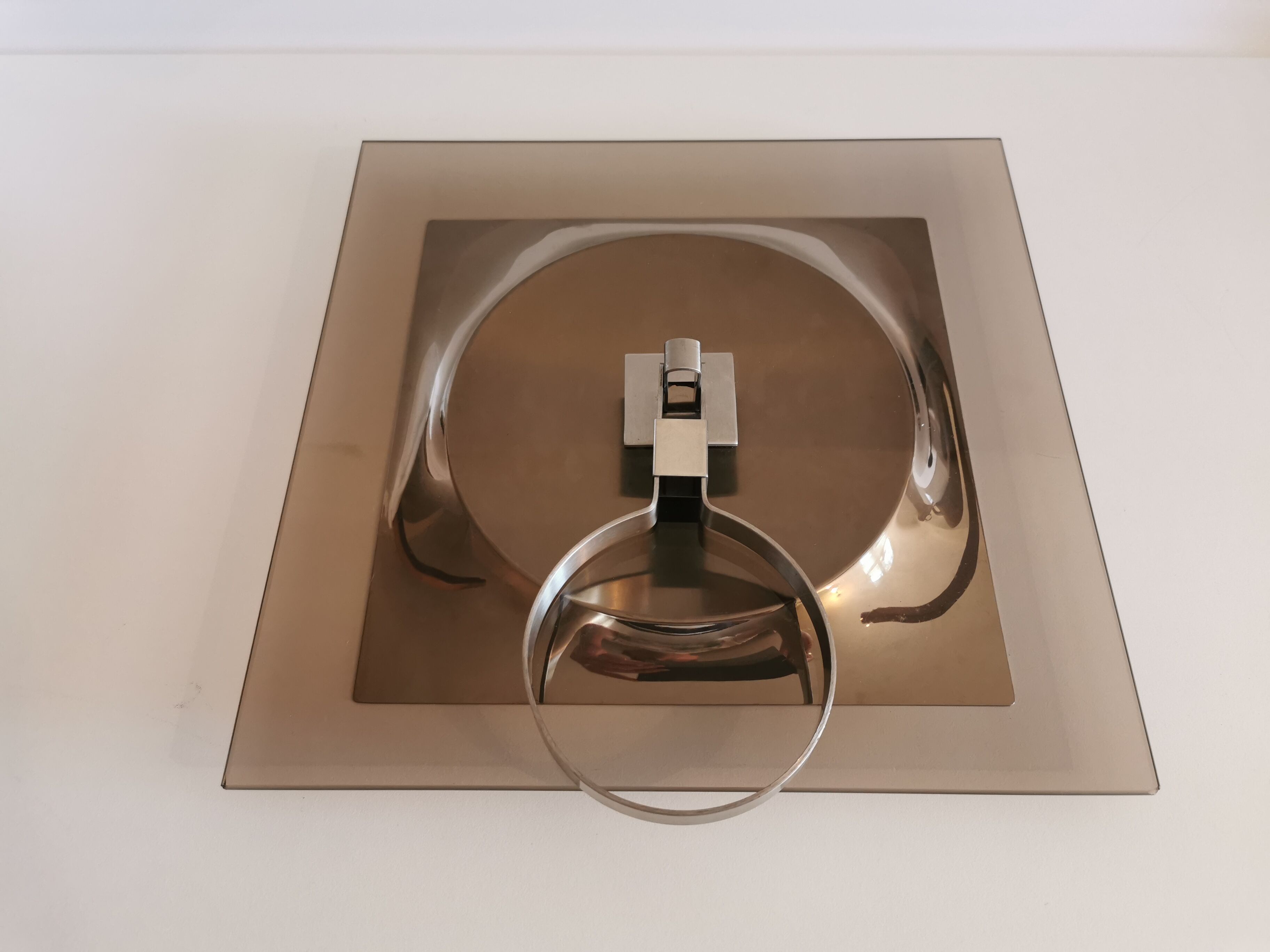 Vintage metal and smoked glass display tray