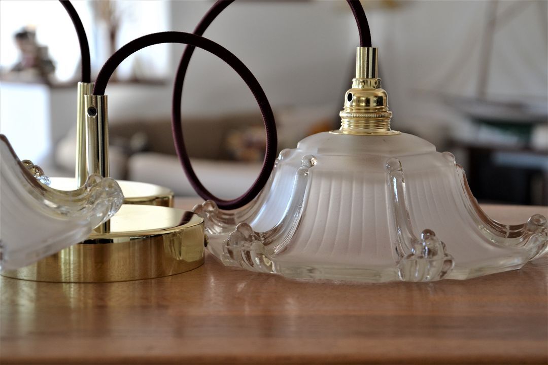 Two art deco glass hanging shape pagoda