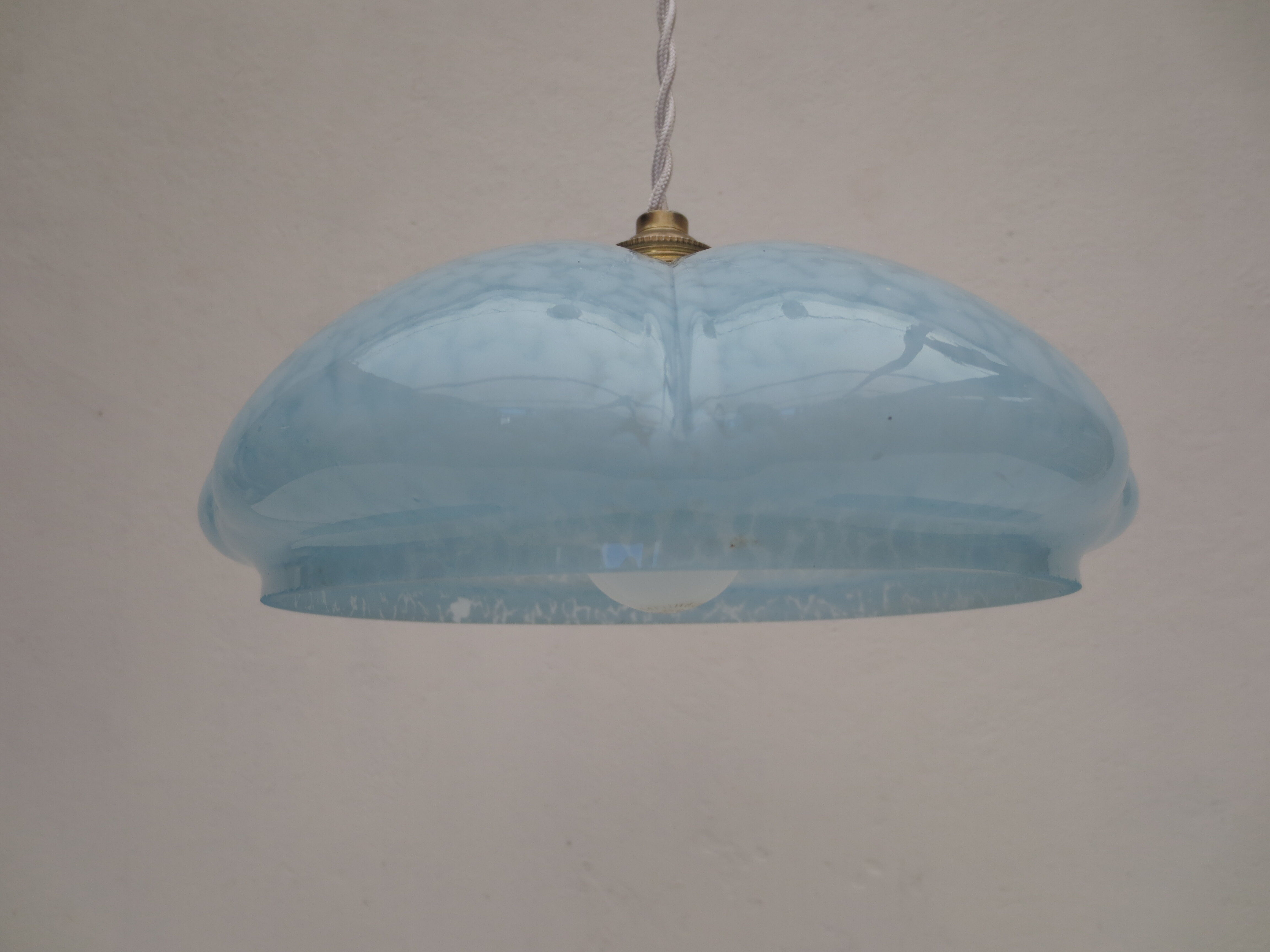 Old opaline suspension, blue clichy