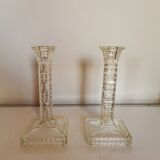 Paire de bougeoirs anciens en verre