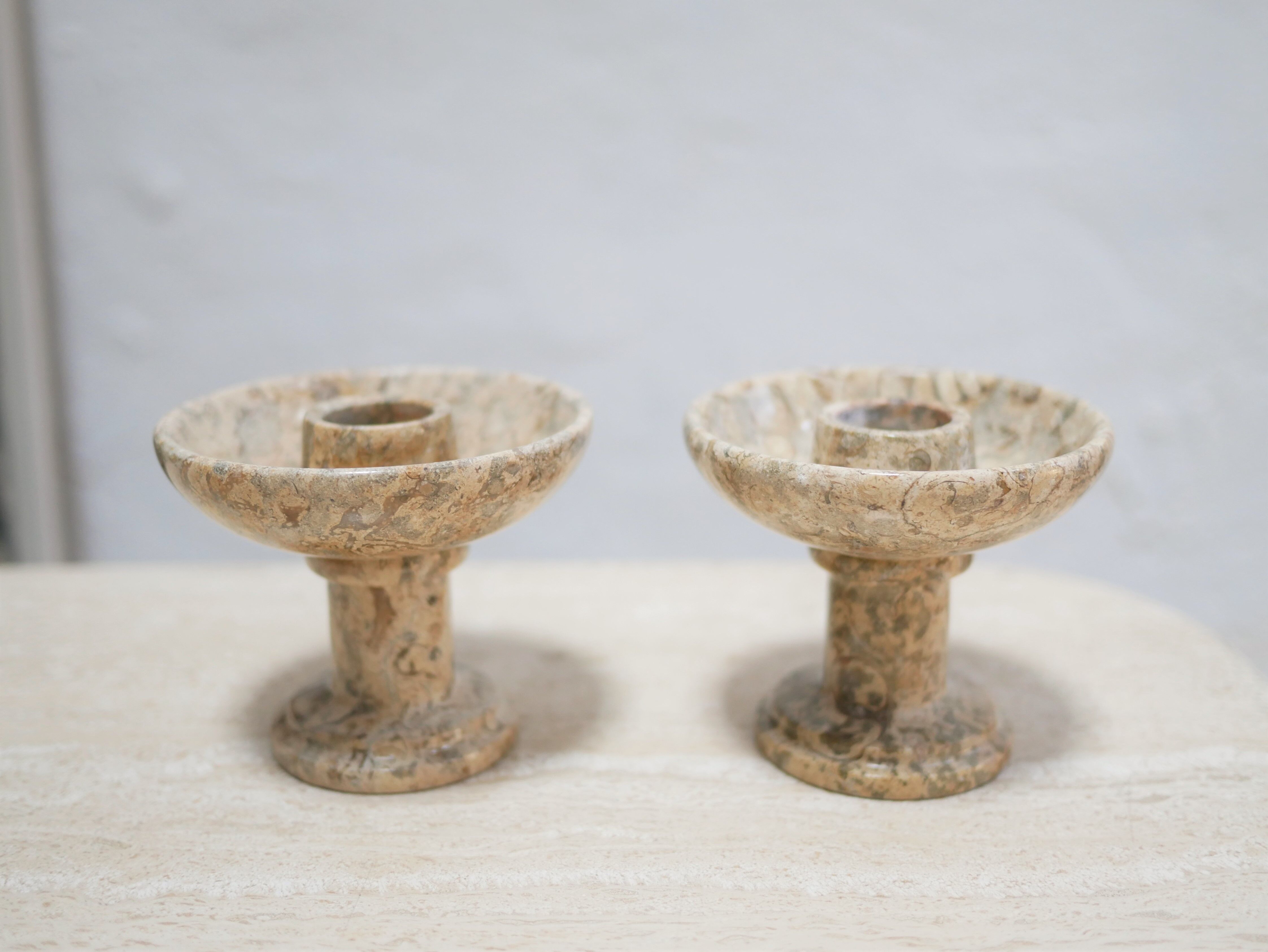 Pair of vintage jasper stone candle holders