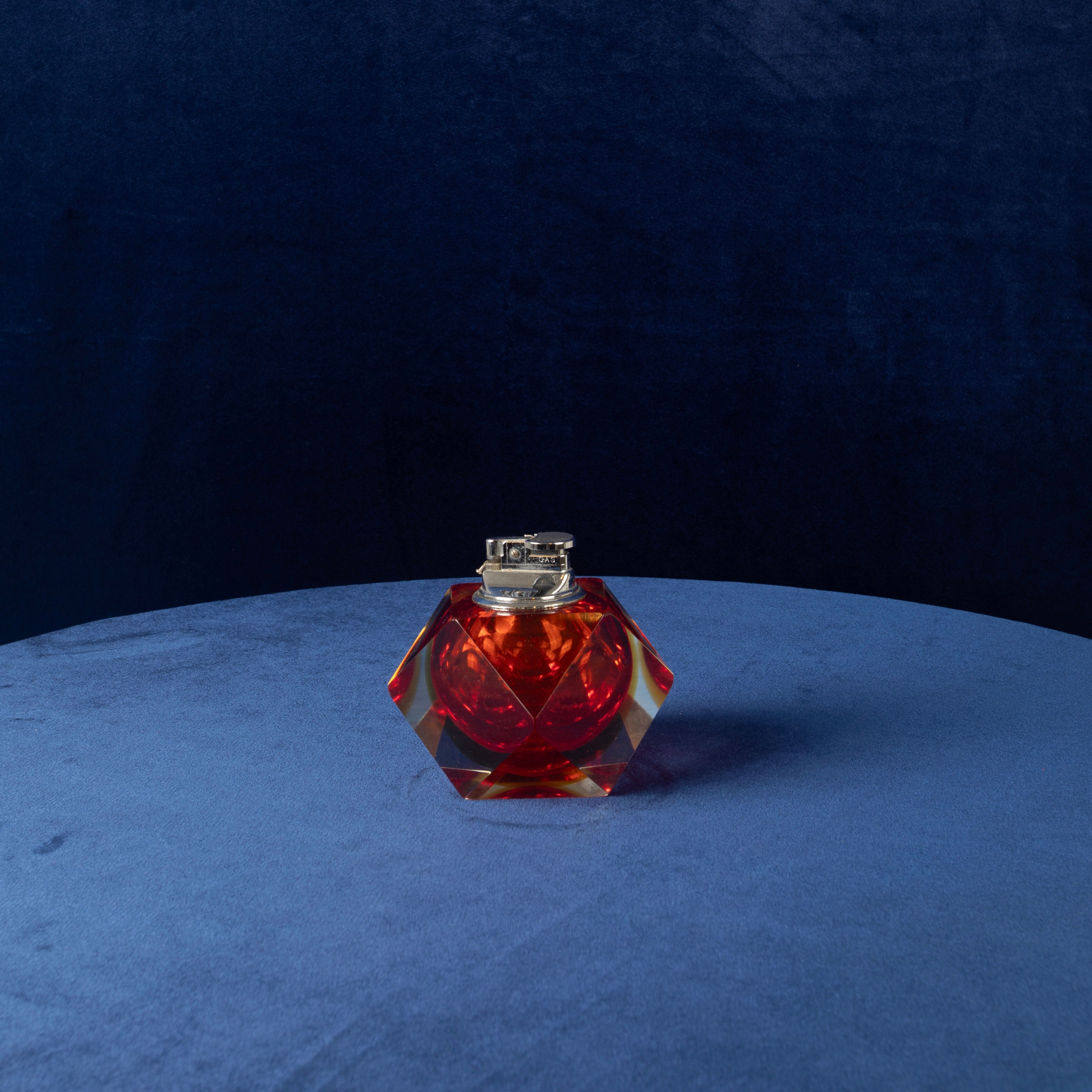 Faceted Murano Sommerso Glass Table Lighter by Alessandro Mandruzzato Italy 1970