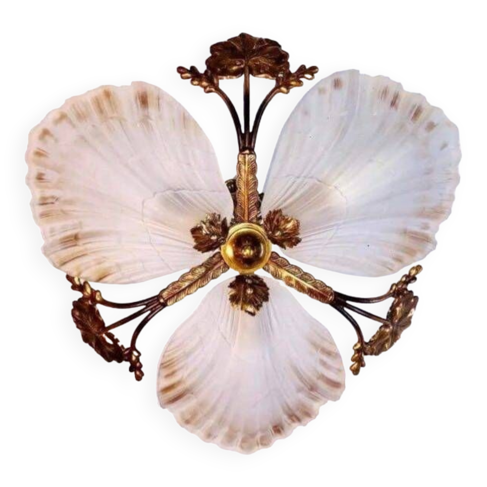 Art Deco ceiling chandelier in bronze and glass paste, old vintage light fixture dimensions 45x45