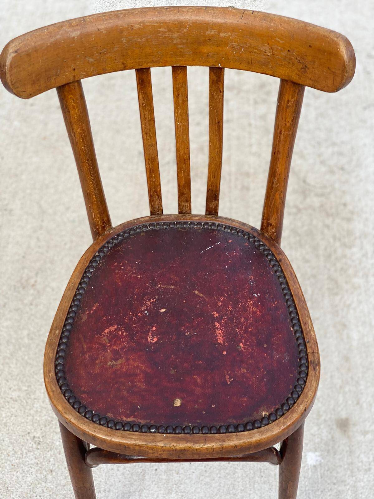 Bentwood bistro chair upholstered in burgundy leather