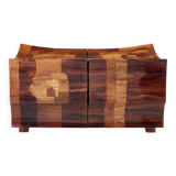 Bar chest in wood and brass marquetry signed Michel Lefèvre 1960