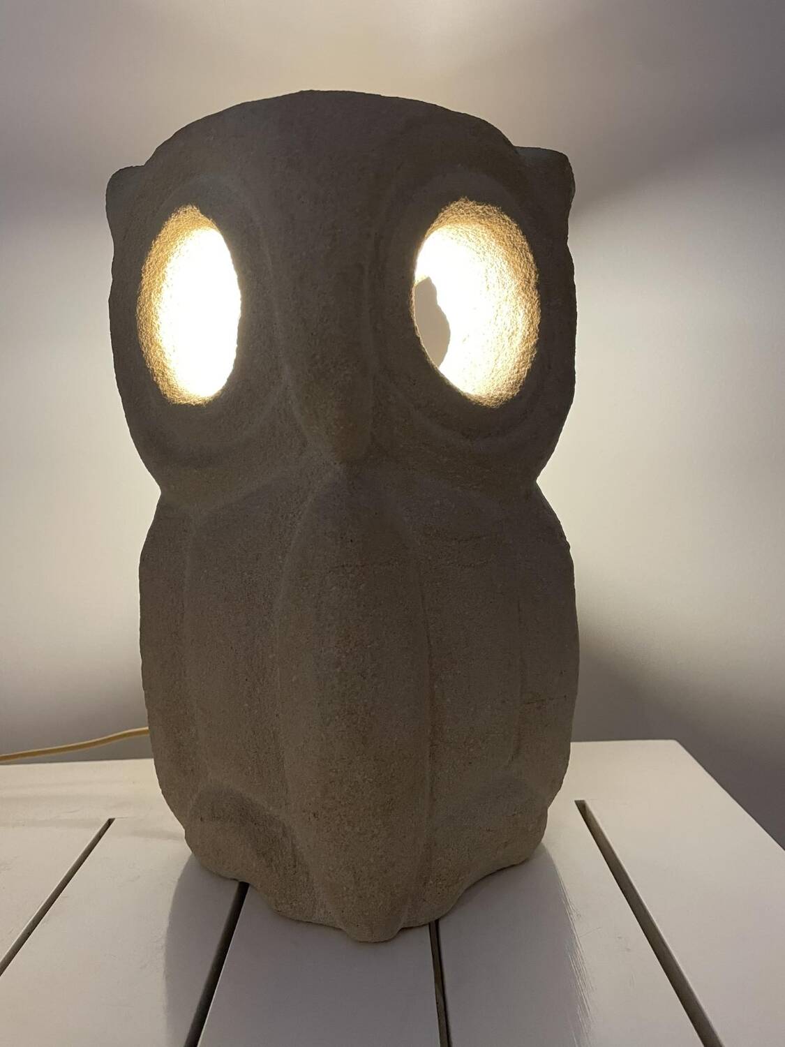 Limestone owl lamp, Albert Tormos, France, 1970s