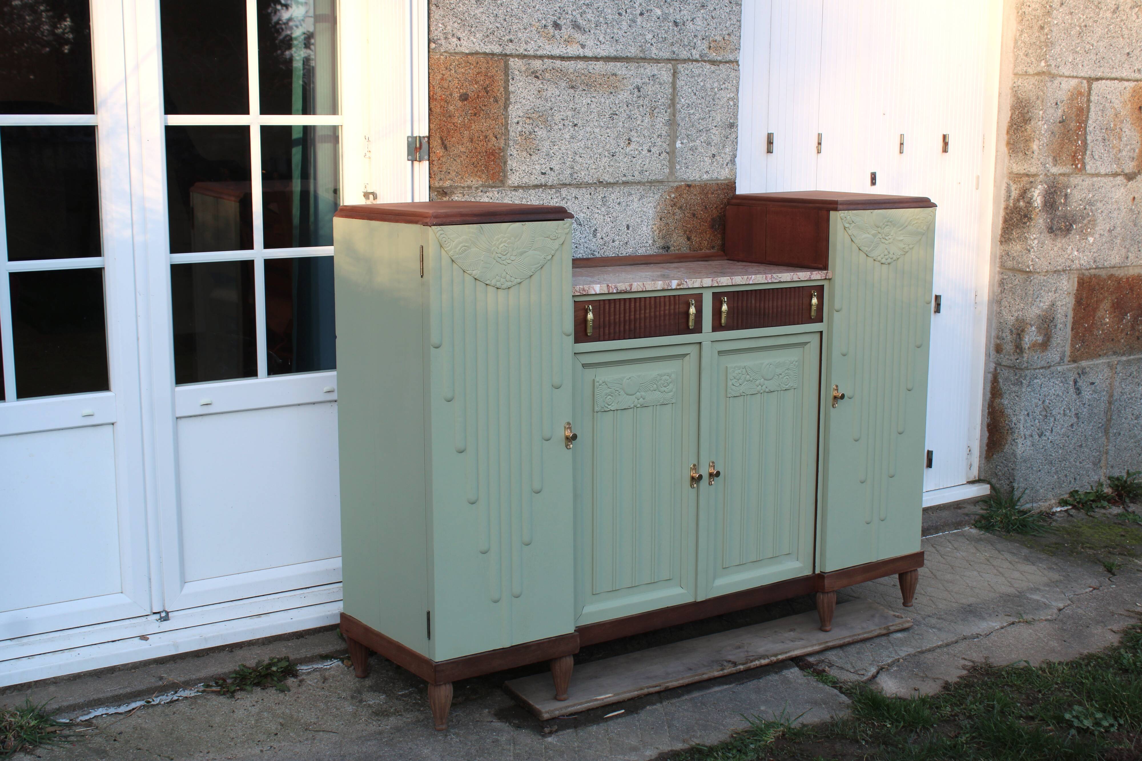 Renovated antique Art Deco sideboard – Lizard Green (Pure & Paint)