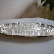 Plat serviteur apéritif métal argenté poinçon HKE et verre