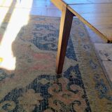 Solid oak farmhouse table with central drawer and extension