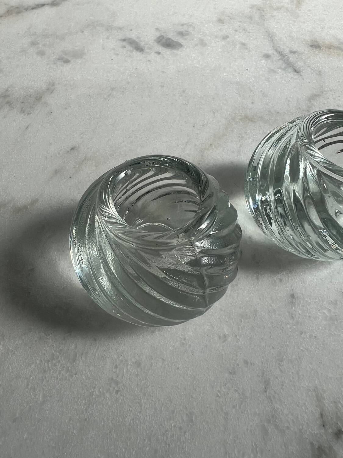 2 glass candle holders