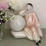 Vintage Pierrot lamp in resin and opal globe