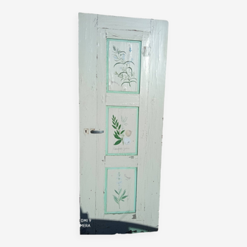 Porte ancienne peinte motif fleurs