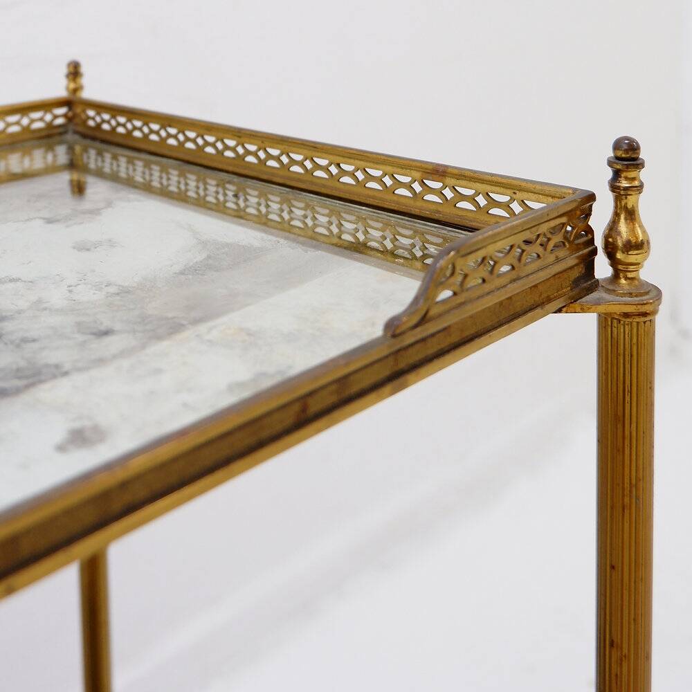 Two-tier side table with eglomisé mirror by Maison Jansen, French.