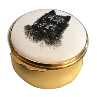 Boîte  pilulier en émaux halcyon days décor peinture tête de chien signé