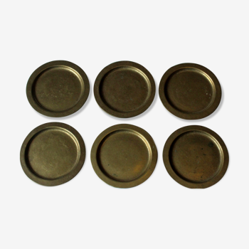 6 heavy weight solid brass coasters, vintage from the 1960s