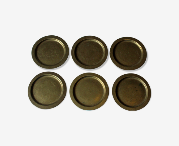 6 heavy weight solid brass coasters, vintage from the 1960s