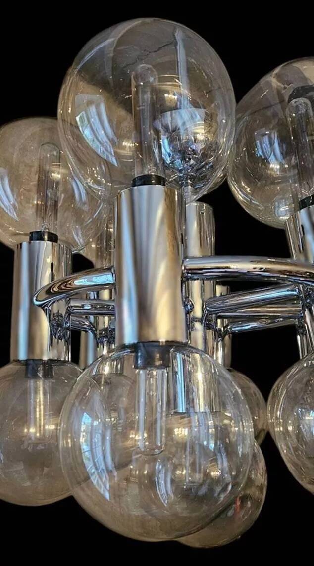 Pair of Chrome Sputnik Chandeliers by Motoko Ishii for Staff 1970