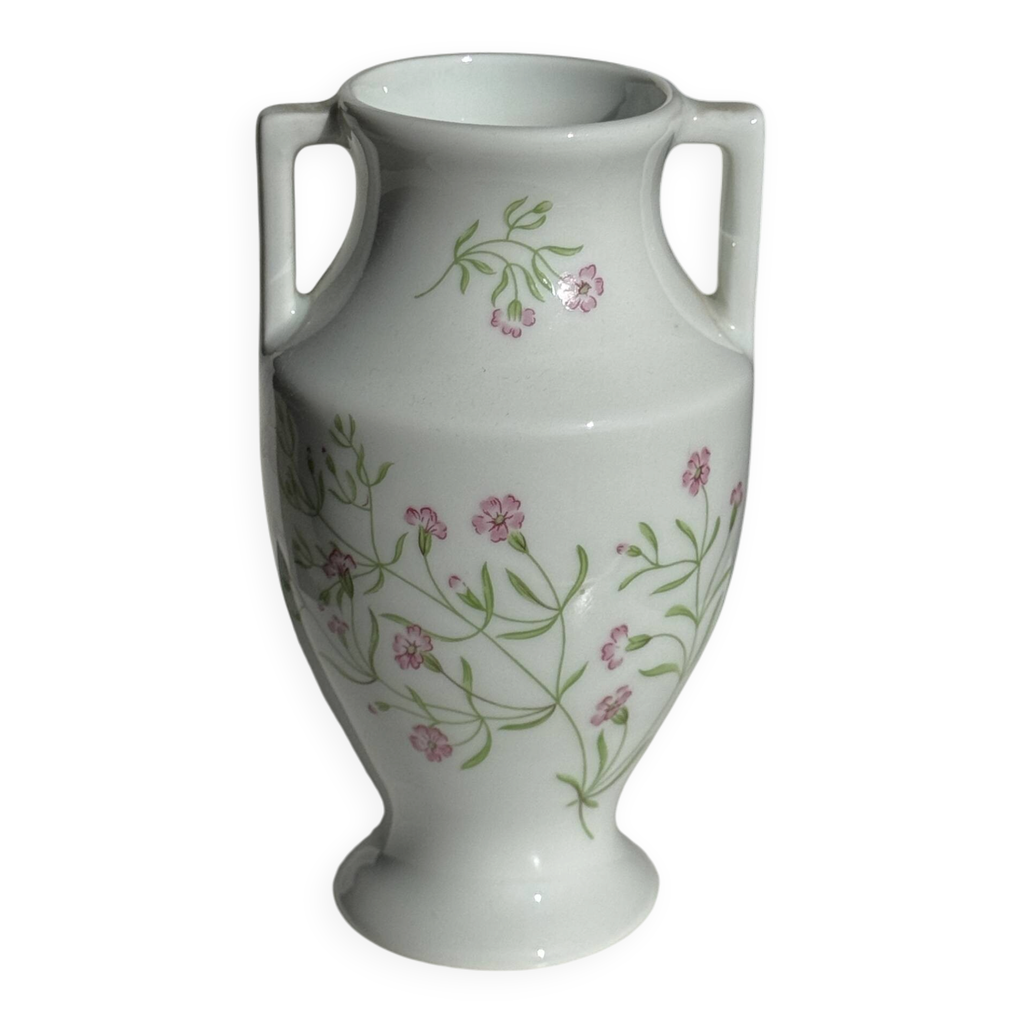 Small porcelain amphora from the Royal Lily of Limoges, limited edition, decorated.