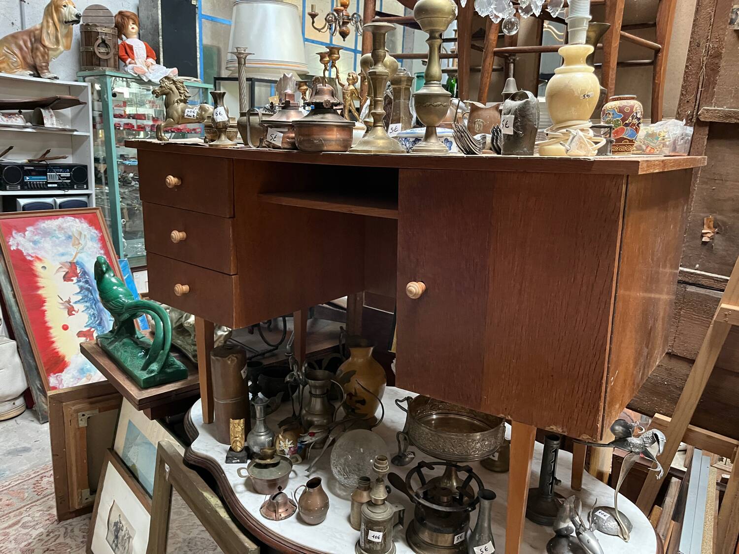 Vintage 1950s desk in light wood – compass base