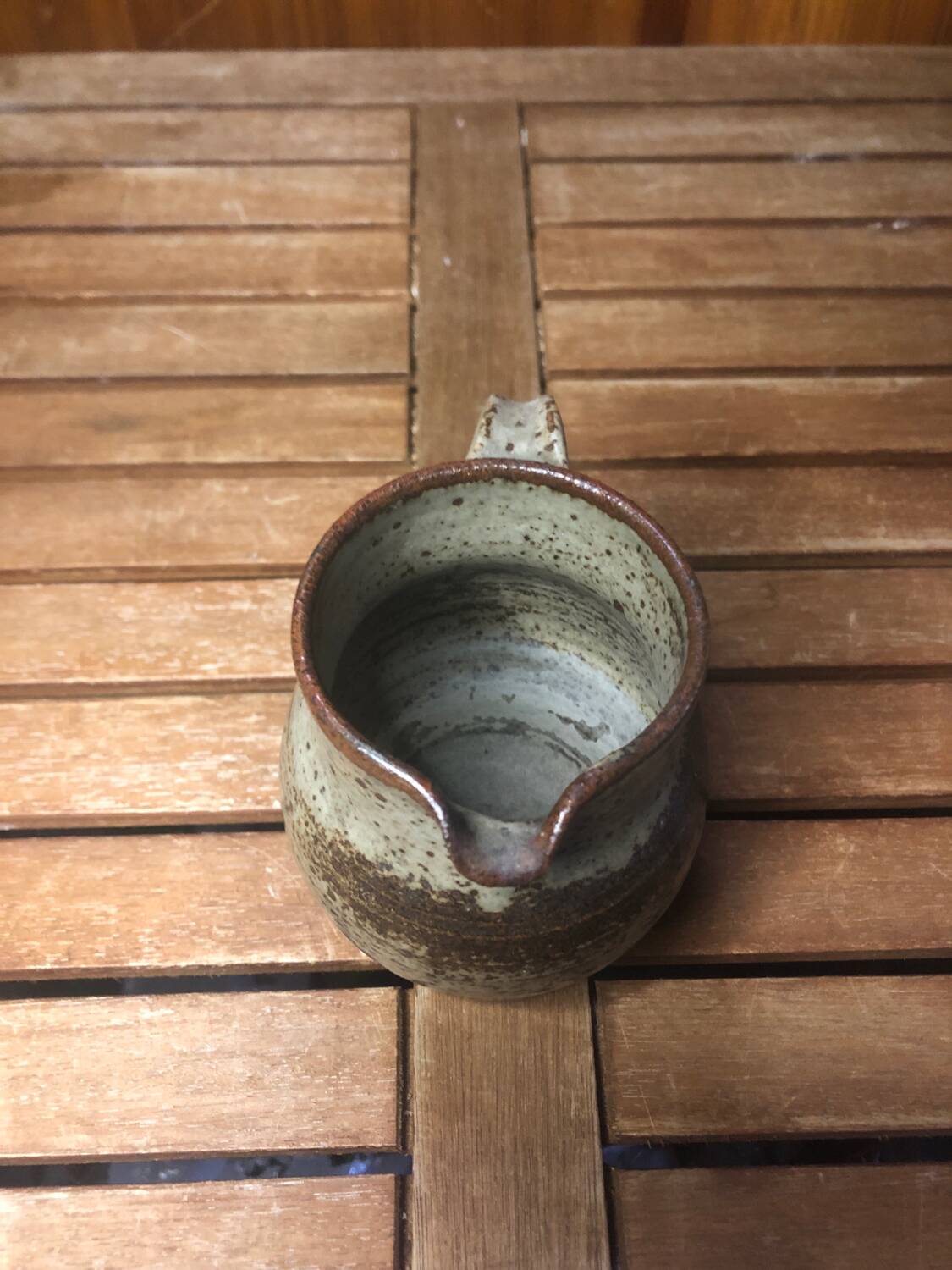 Old vintage brown stoneware pitcher le cep #a429