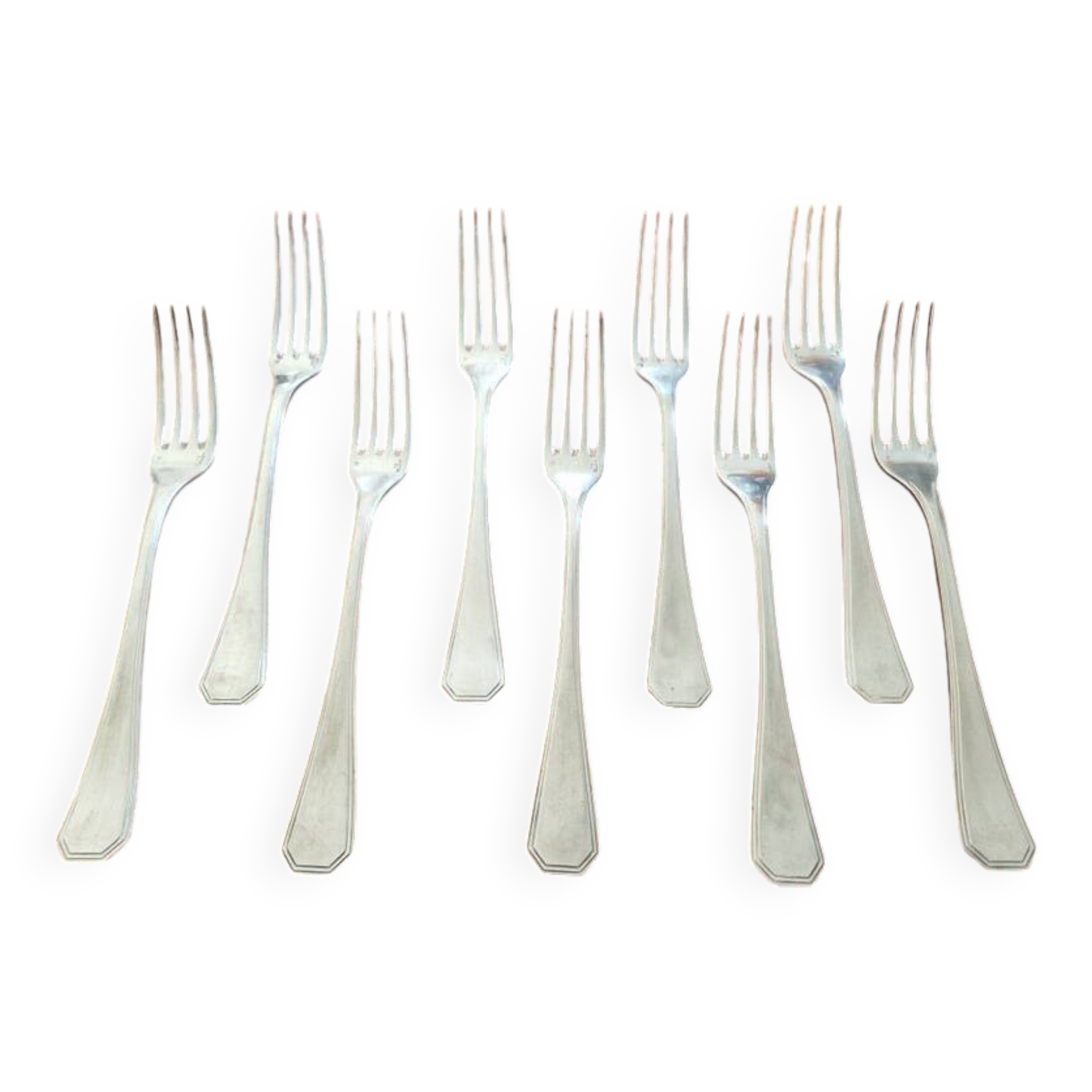 9 fourchettes de table Christofle en métal argenté modèle America - Design Luc Lanel