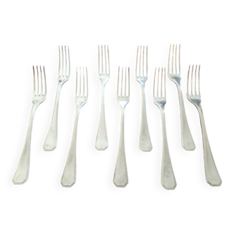 Christofle - Set of 9 America model table forks - Design Luc Lanel - in silver-plated metal