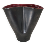 Free-form ceramic vase in Black / Bordeaux signed Elchinger from the 50s