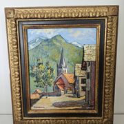 Tableau Huile sur toile - Village savoyard signé L Chabaud 86