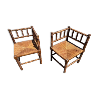 Lot of two corner chairs braided in wood