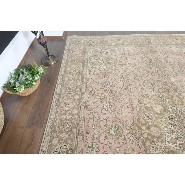 1970s Vintage Persian Handmade Wool Cotton Pink Area Rug 294x388